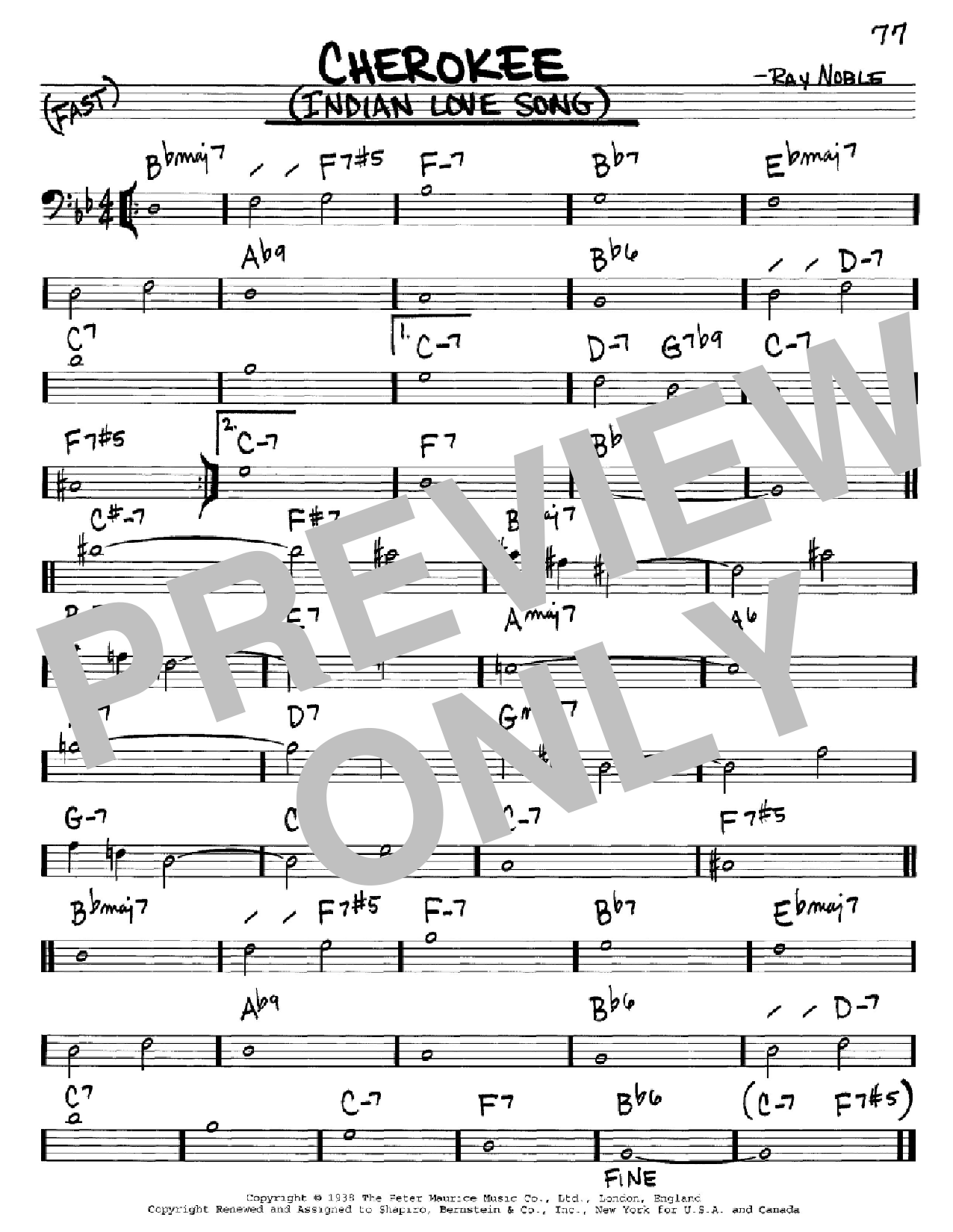 Ray Noble And His Orchestra Cherokee (Indian Love Song) sheet music notes and chords arranged for Real Book – Melody & Chords – Bass Clef Instruments