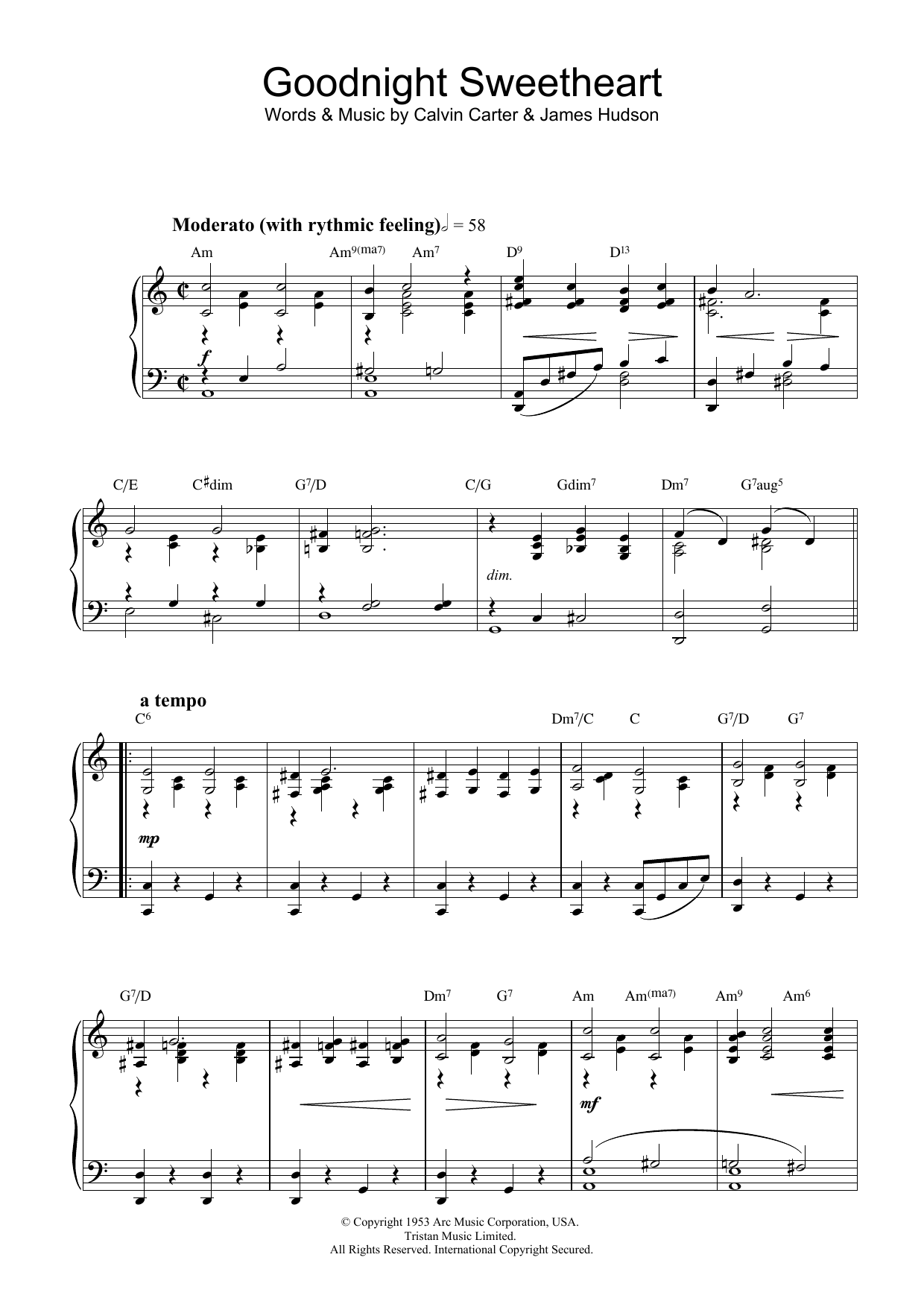 Ray Noble Goodnight Sweetheart sheet music notes and chords arranged for Piano, Vocal & Guitar Chords