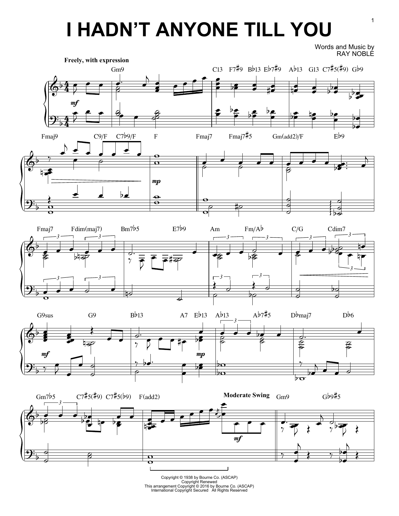 Ray Noble I Hadn't Anyone Till You [Jazz version] (arr. Brent Edstrom) sheet music notes and chords arranged for Piano Solo