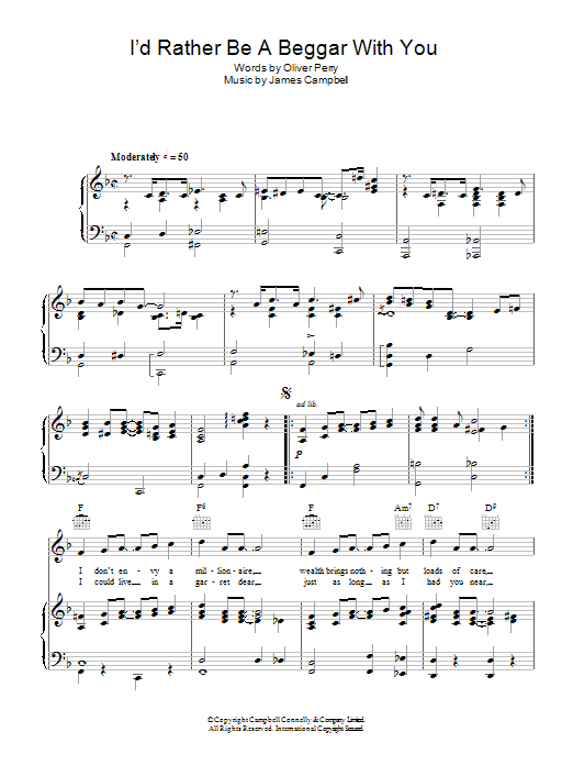 Ray Noble I'd Rather Be A Beggar With You sheet music notes and chords arranged for Piano, Vocal & Guitar Chords