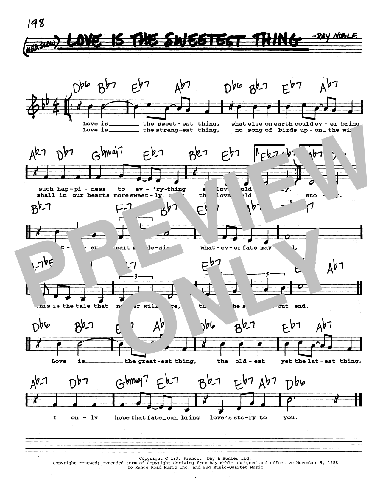 Ray Noble Love Is The Sweetest Thing (Low Voice) sheet music notes and chords arranged for Real Book – Melody, Lyrics & Chords