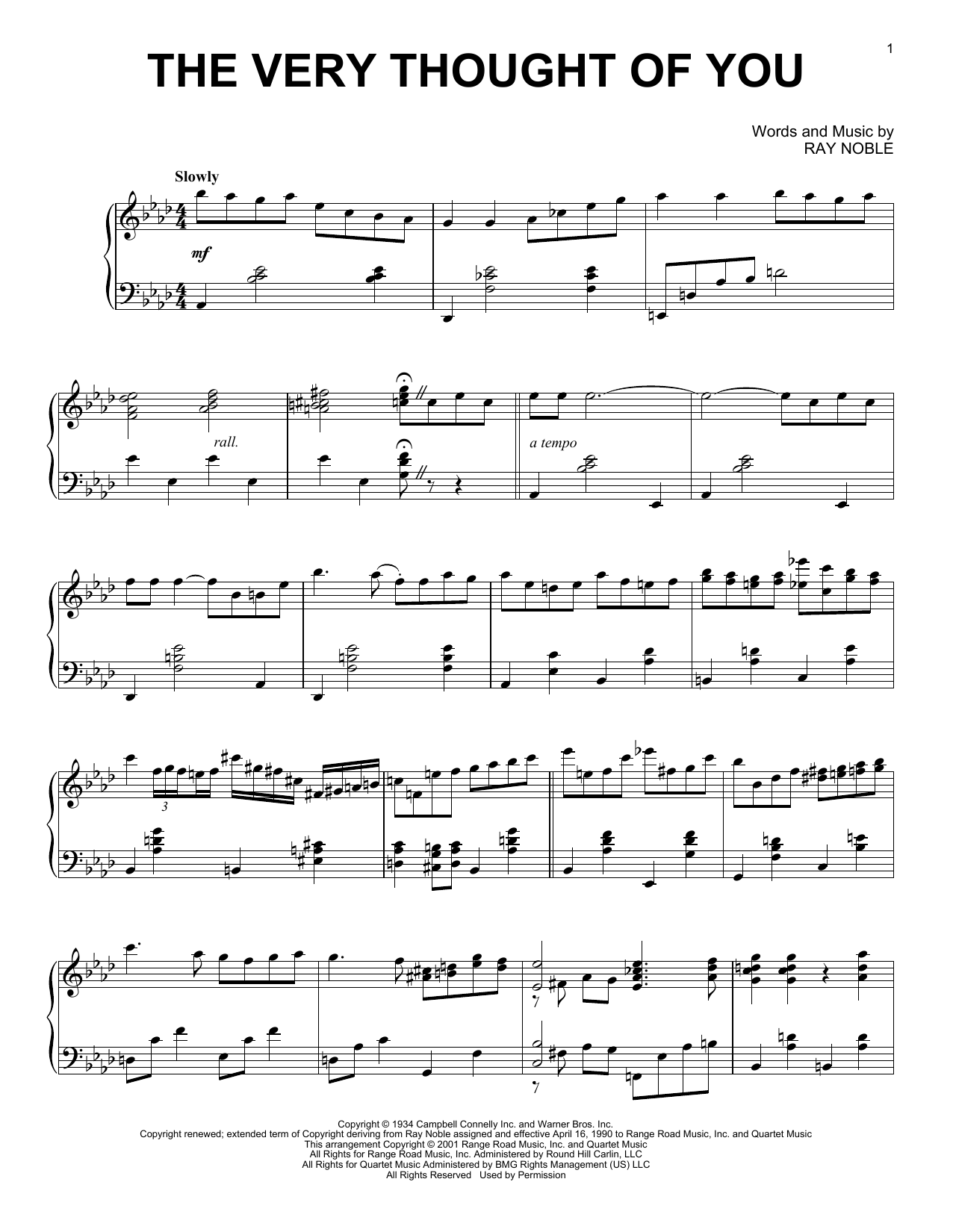 Ray Noble The Very Thought Of You (arr. Al Lerner) sheet music notes and chords arranged for Piano Solo