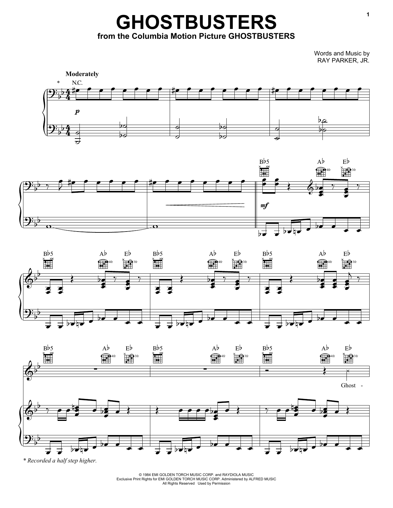 Ray Parker Jr. Ghostbusters sheet music notes and chords arranged for Piano, Vocal & Guitar Chords (Right-Hand Melody)