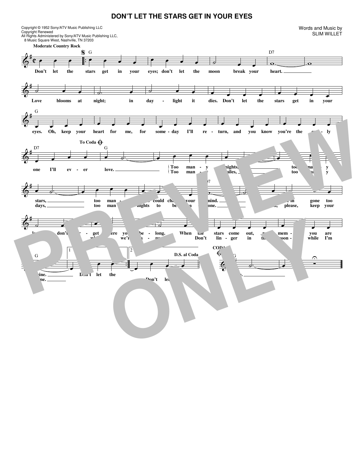 Ray Price Don't Let The Stars Get In Your Eyes sheet music notes and chords arranged for Lead Sheet / Fake Book