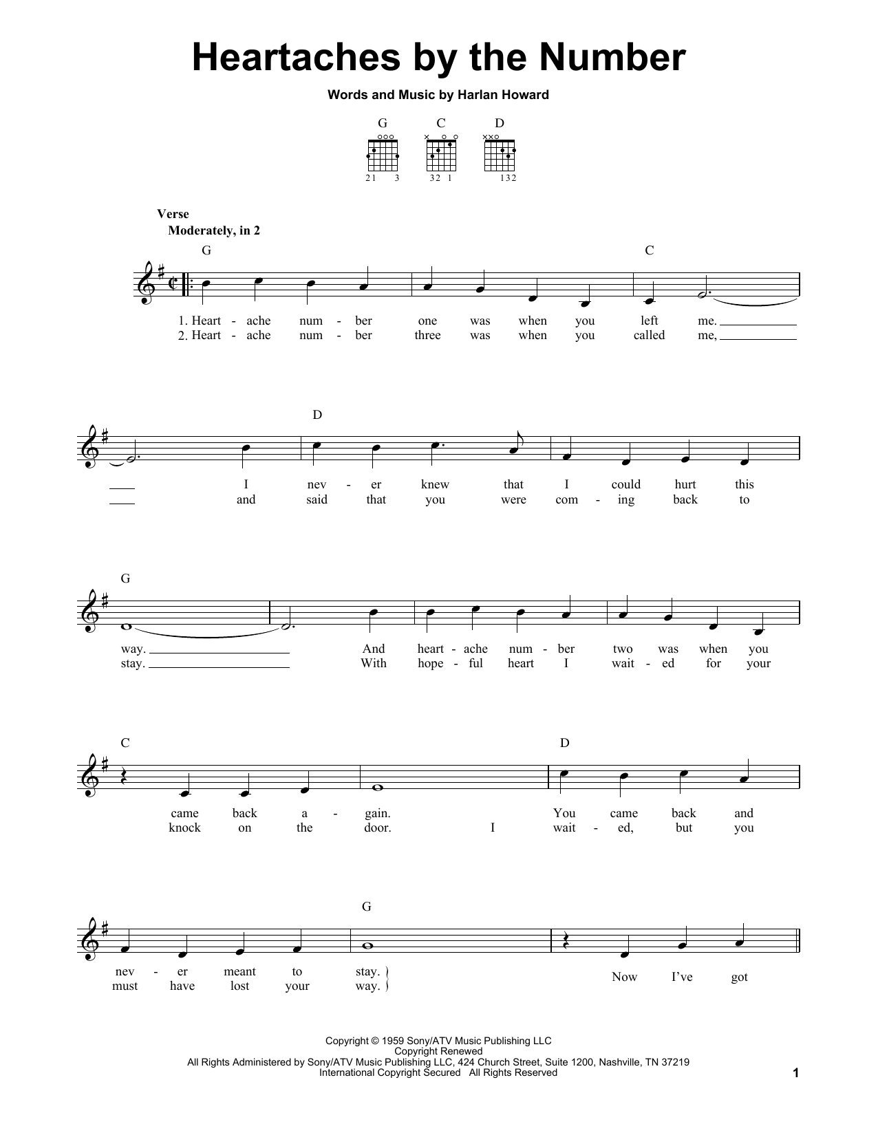 Ray Price Heartaches By The Number sheet music notes and chords arranged for ChordBuddy