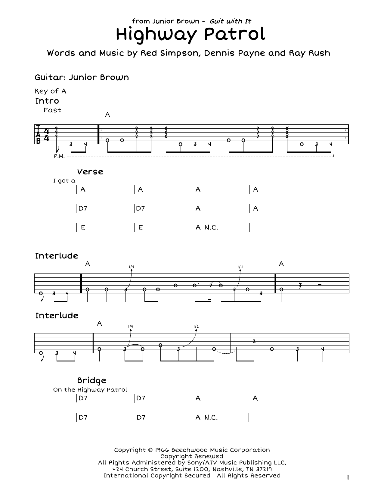 Ray Rush Highway Patrol sheet music notes and chords arranged for Guitar Cheat Sheet