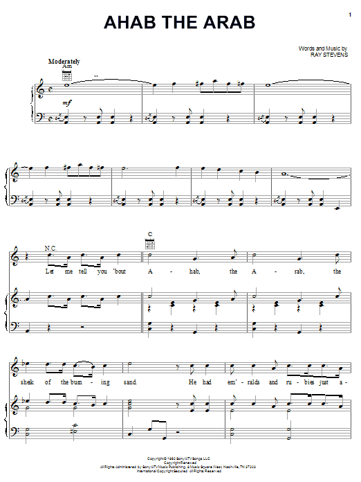 Ray Stevens Ahab The Arab sheet music notes and chords arranged for Piano, Vocal & Guitar Chords (Right-Hand Melody)