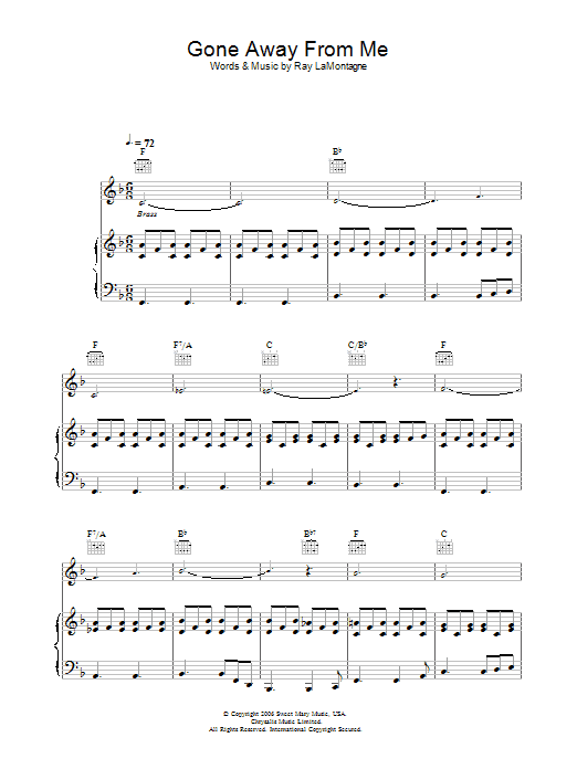 Ray LaMontagne Gone Away From Me sheet music notes and chords arranged for Guitar Tab