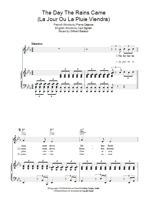 Raymond Le Fevre The Day The Rains Came sheet music notes and chords arranged for Piano, Vocal & Guitar Chords