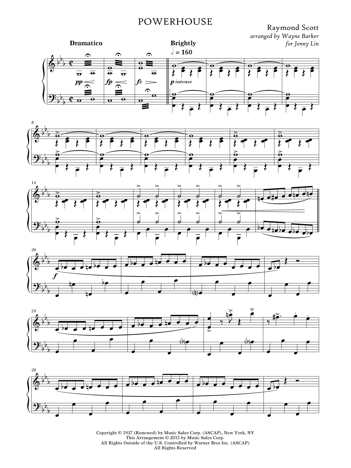 Raymond Scott Powerhouse (arr. Wayne Barker) sheet music notes and chords arranged for Piano Solo