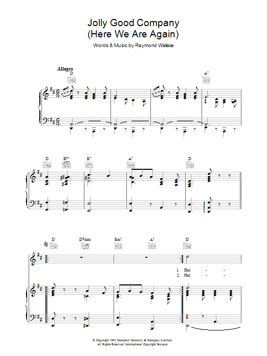 Raymond Wallace Jolly Good Company sheet music notes and chords arranged for Piano, Vocal & Guitar Chords