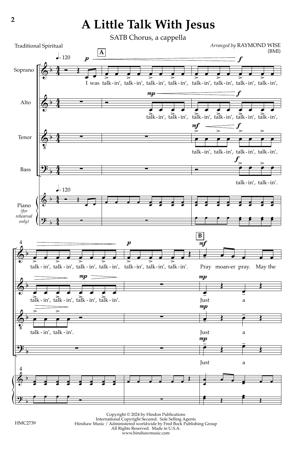 Raymond Wise A Little Talk With Jesus sheet music notes and chords arranged for SATB Choir