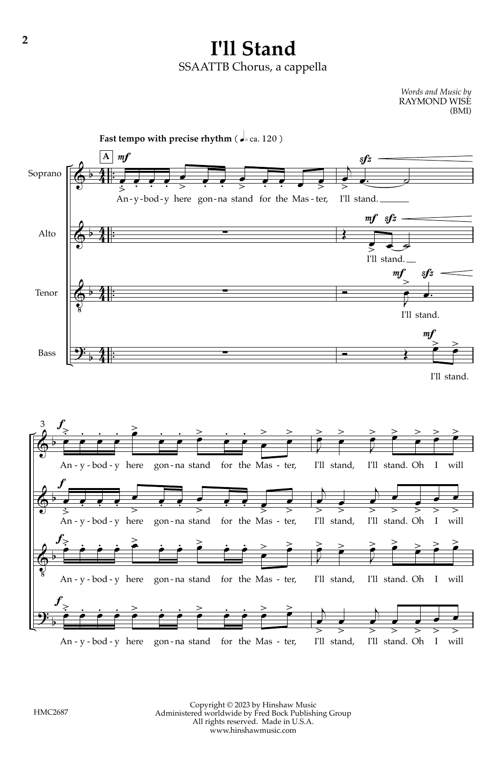 Raymond Wise I'll Stand sheet music notes and chords arranged for SATB Choir