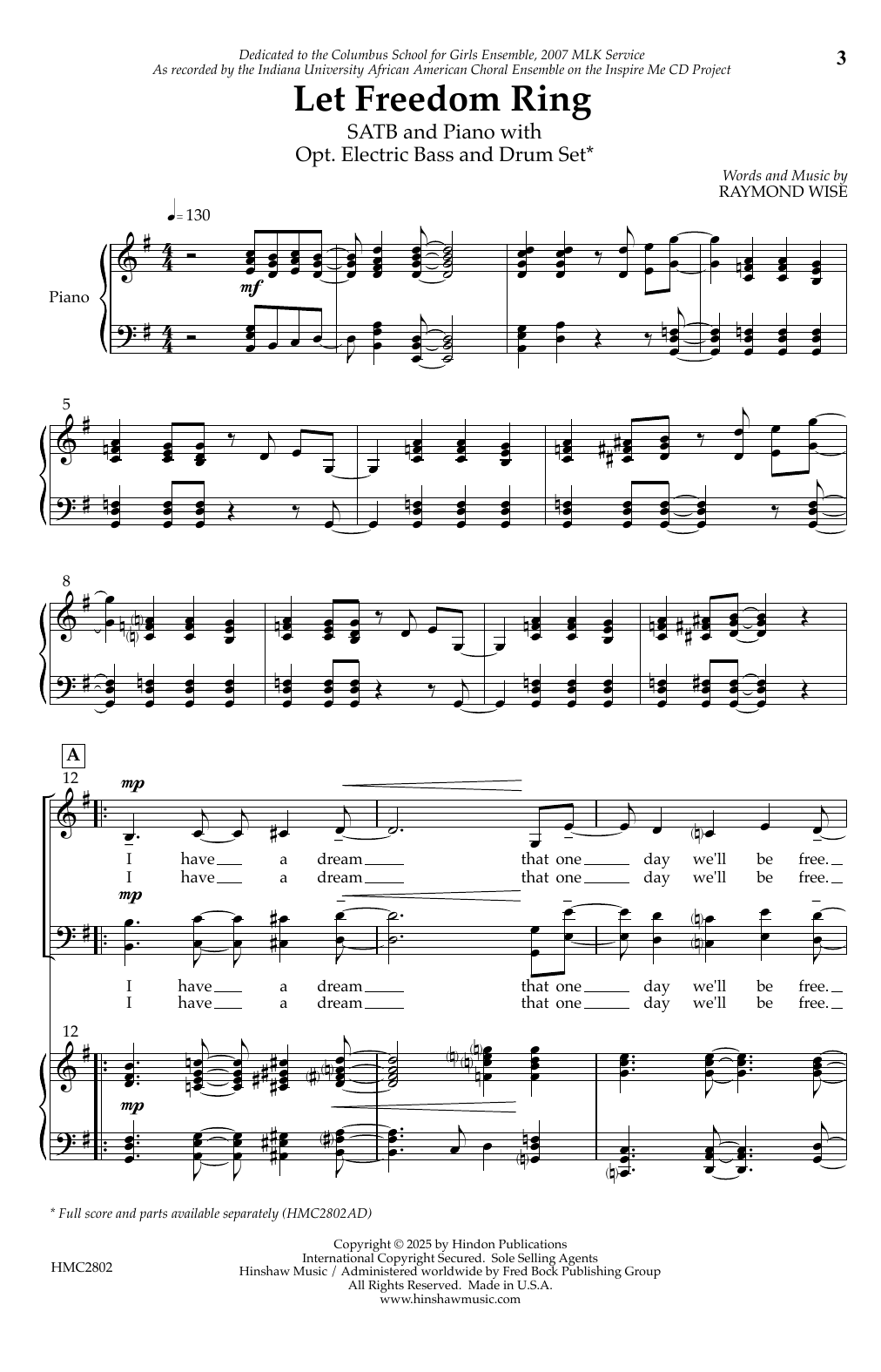 Raymond Wise Let Freedom Ring sheet music notes and chords arranged for SATB Choir