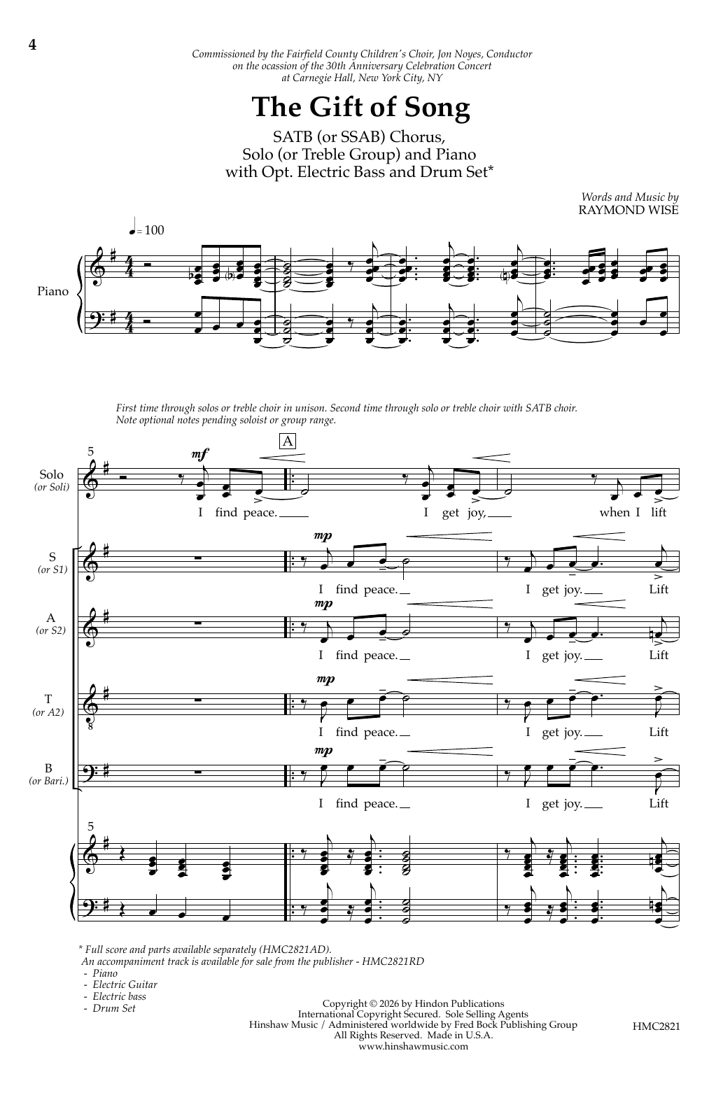 Raymond Wise The Gift of Song sheet music notes and chords arranged for SATB Choir