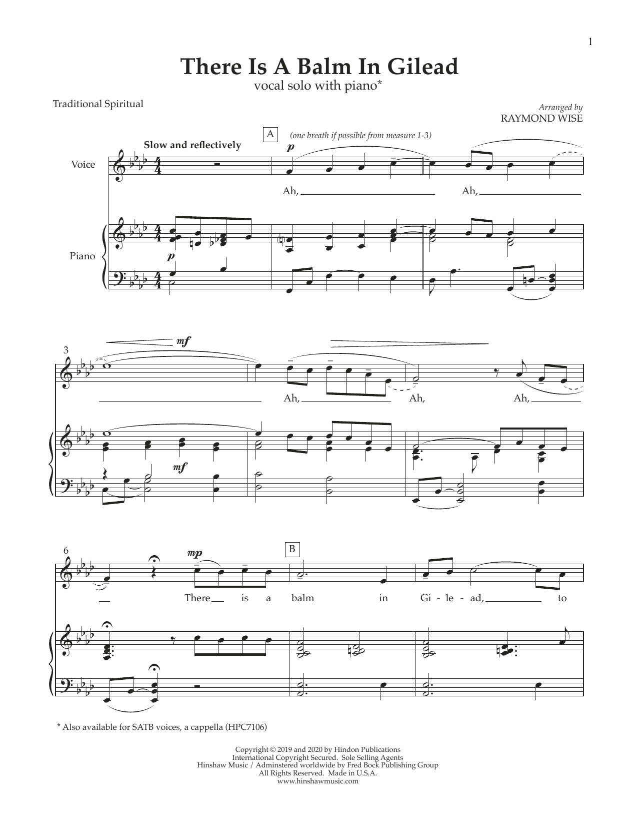 Raymond Wise There Is a Balm in Gilead sheet music notes and chords arranged for Piano & Vocal