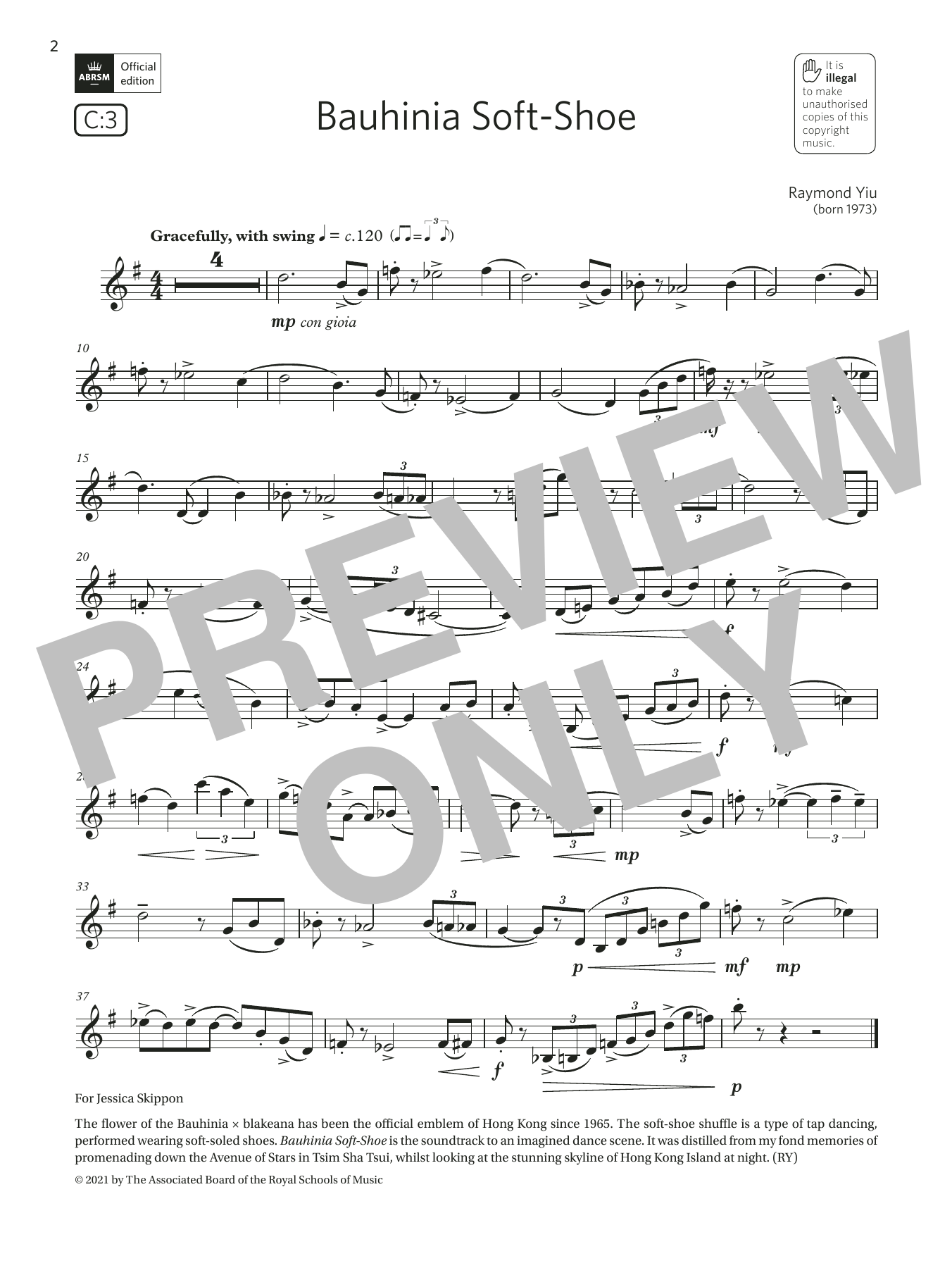 Raymond Yiu Bauhinia Soft-Shoe (Grade 4 List C3 from the ABRSM Clarinet syllabus from 2022) sheet music notes and chords arranged for Clarinet Solo