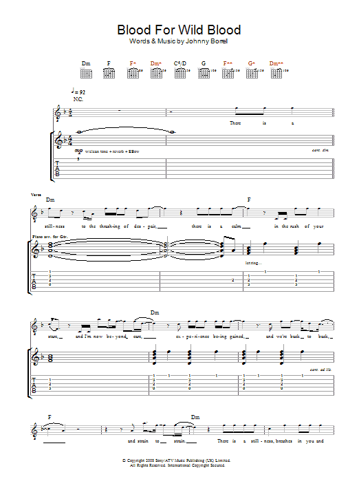 Razorlight Blood For Wild Blood sheet music notes and chords arranged for Guitar Tab