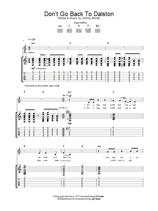 Razorlight Don't Go Back To Dalston sheet music notes and chords arranged for Guitar Tab