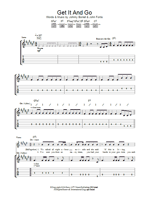 Razorlight Get It And Go sheet music notes and chords arranged for Guitar Tab
