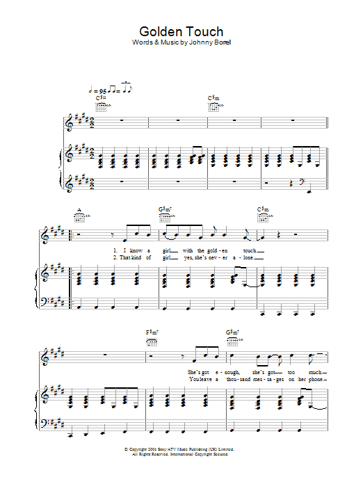 Razorlight Golden Touch sheet music notes and chords arranged for Piano, Vocal & Guitar Chords