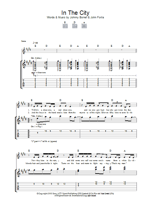 Razorlight In The City sheet music notes and chords arranged for Guitar Chords/Lyrics
