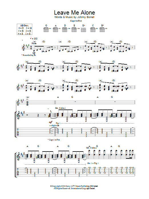 Razorlight Leave Me Alone sheet music notes and chords arranged for Guitar Tab