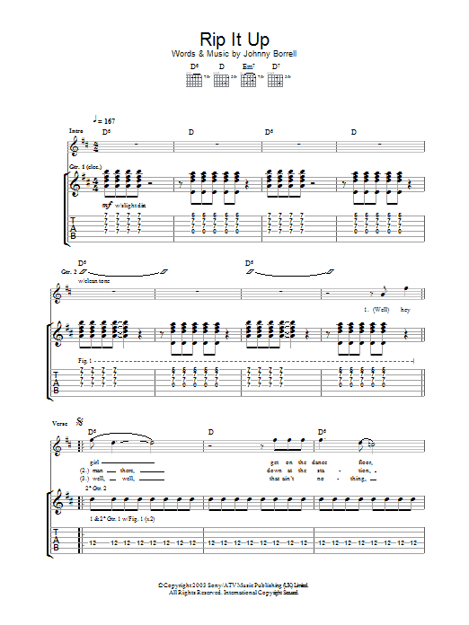 Razorlight Rip It Up sheet music notes and chords arranged for Guitar Tab