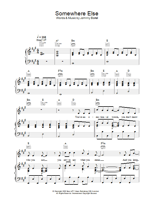 Razorlight Somewhere Else sheet music notes and chords arranged for Piano, Vocal & Guitar Chords
