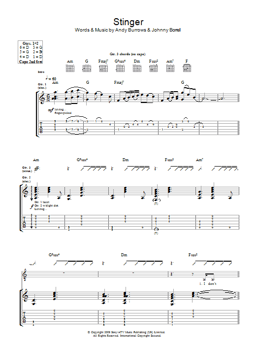Razorlight Stinger sheet music notes and chords arranged for Guitar Tab