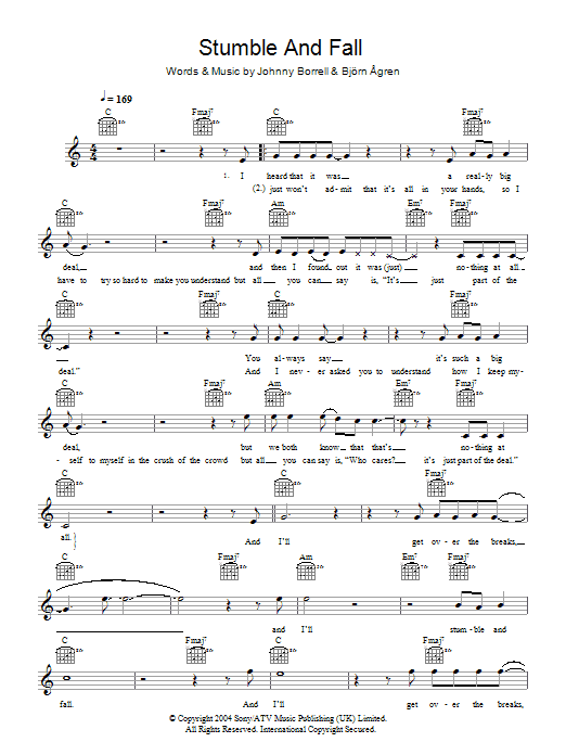 Razorlight Stumble And Fall sheet music notes and chords arranged for Guitar Chords/Lyrics