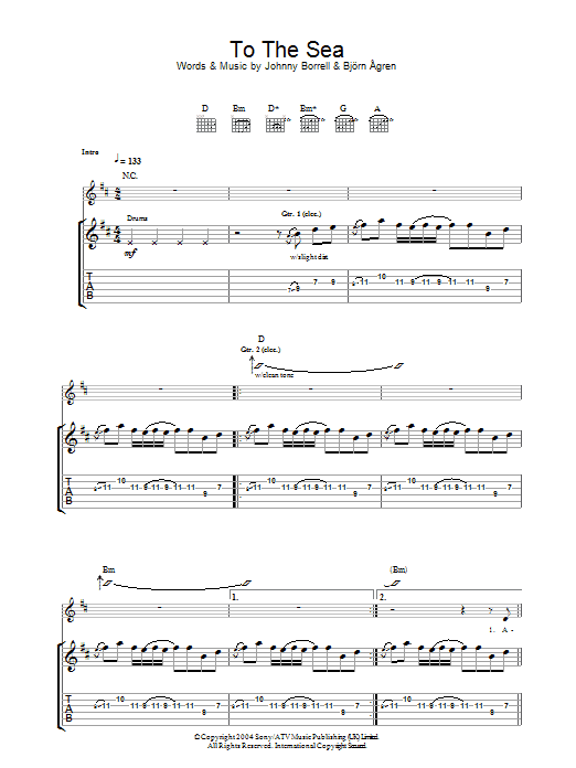 Razorlight To The Sea sheet music notes and chords arranged for Guitar Tab