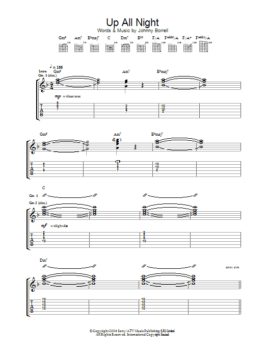 Razorlight Up All Night sheet music notes and chords arranged for Guitar Tab