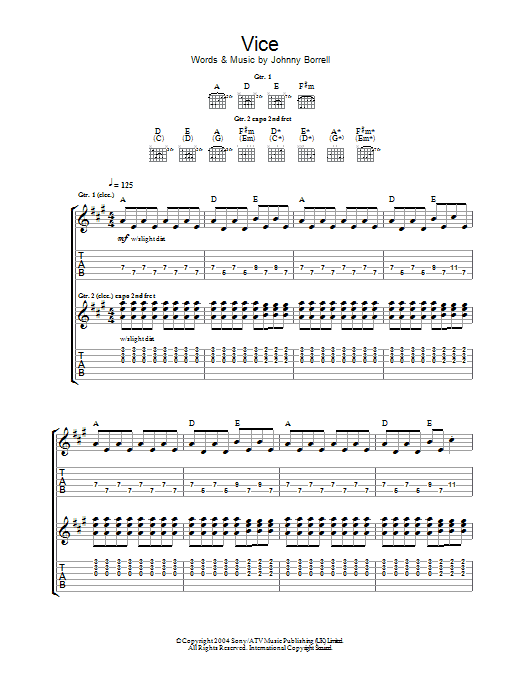 Razorlight Vice sheet music notes and chords arranged for Guitar Tab