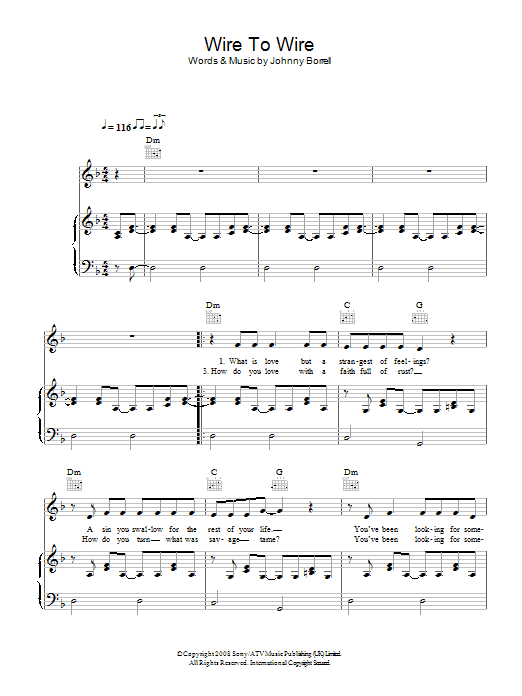 Razorlight Wire To Wire sheet music notes and chords arranged for Piano, Vocal & Guitar Chords