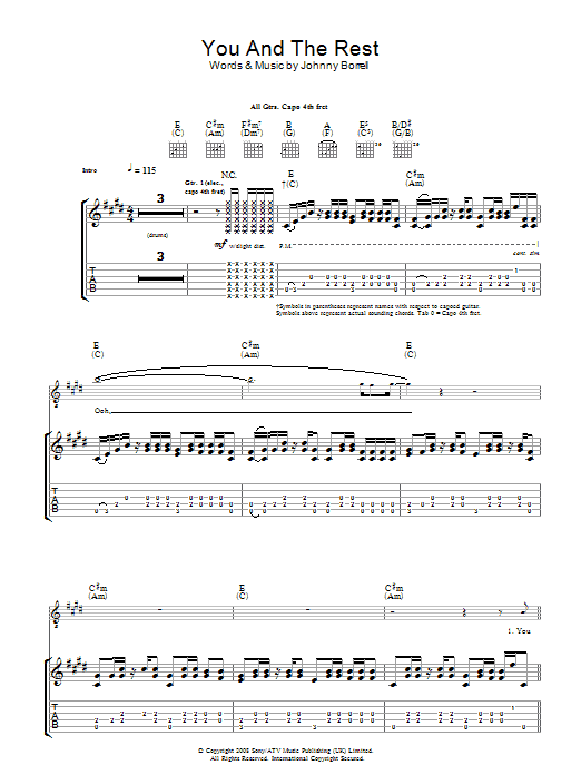 Razorlight You And The Rest sheet music notes and chords arranged for Guitar Tab