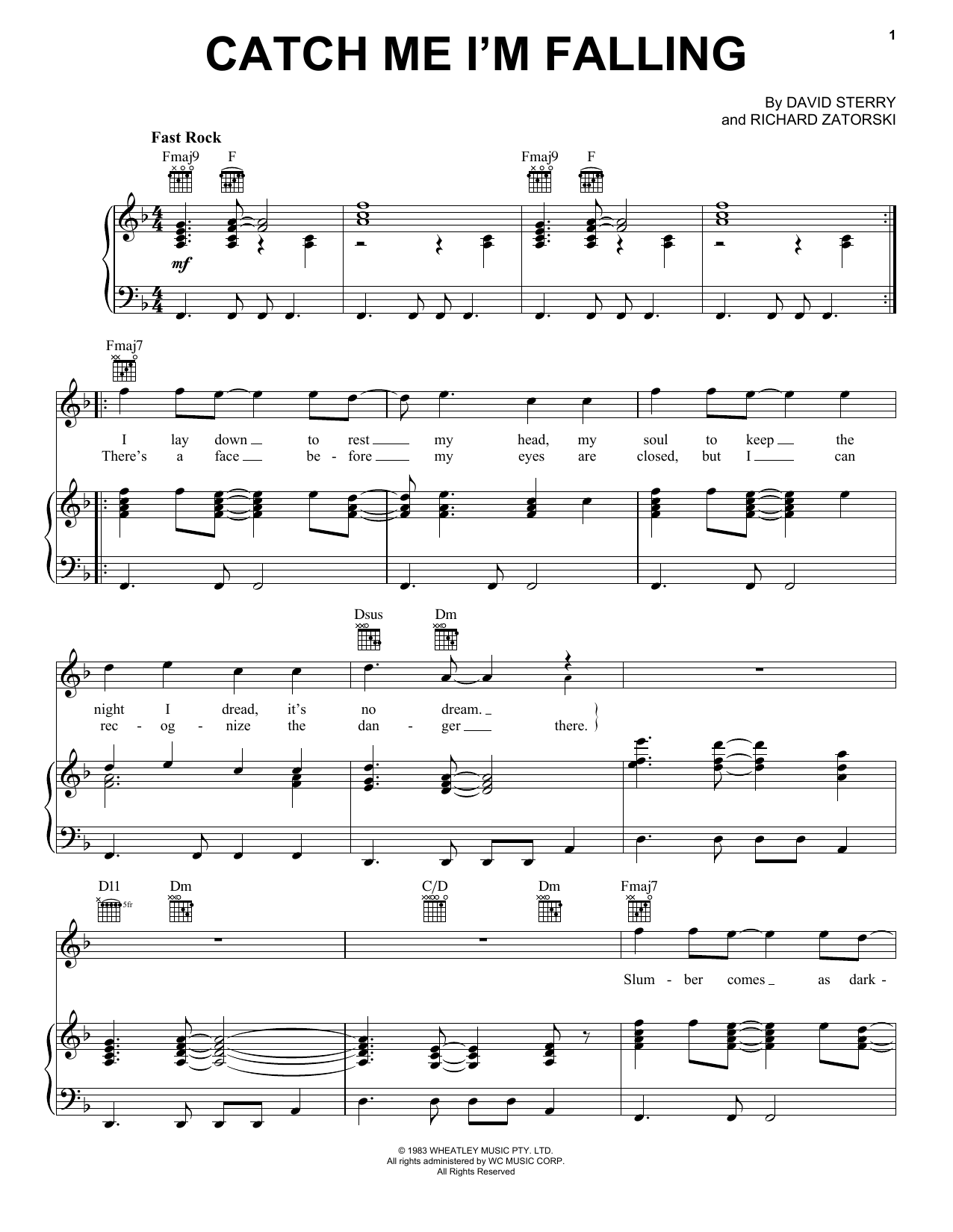 Real Life Catch Me I'm Falling sheet music notes and chords arranged for Piano, Vocal & Guitar Chords (Right-Hand Melody)