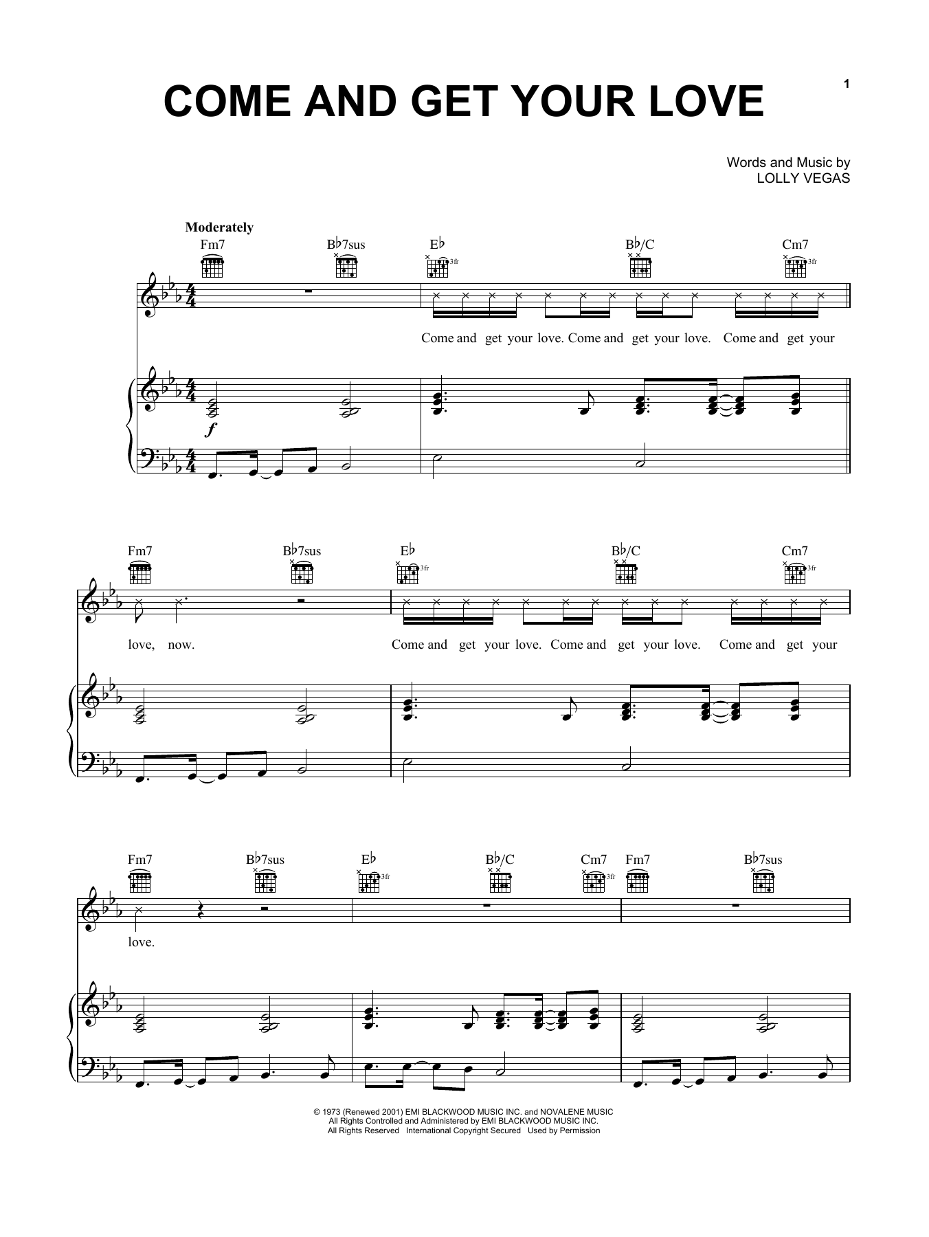 Real McCoy Come And Get Your Love sheet music notes and chords arranged for Piano, Vocal & Guitar Chords (Right-Hand Melody)