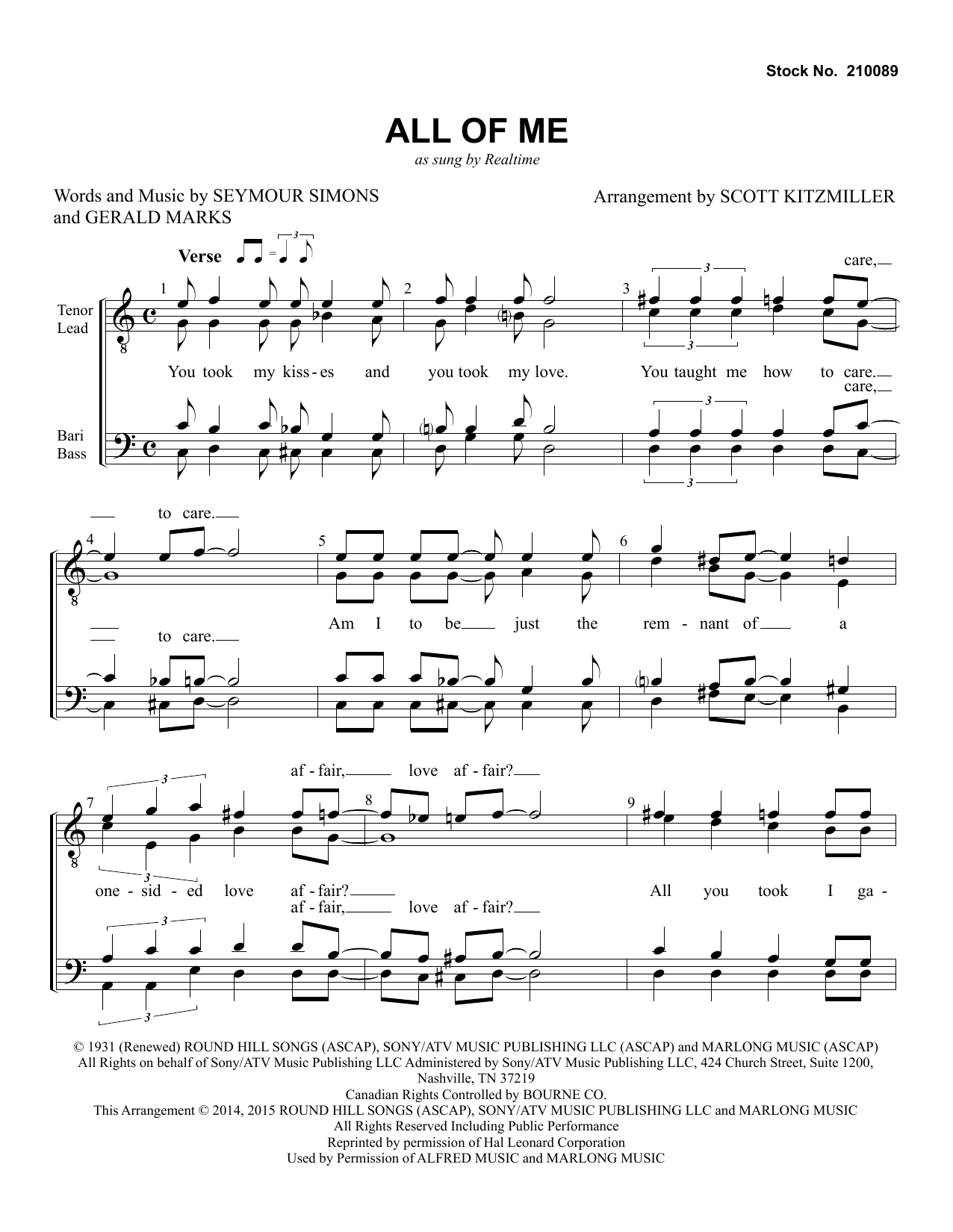 Realtime All Of Me (arr. Scott Kitzmiller) sheet music notes and chords arranged for TTBB Choir