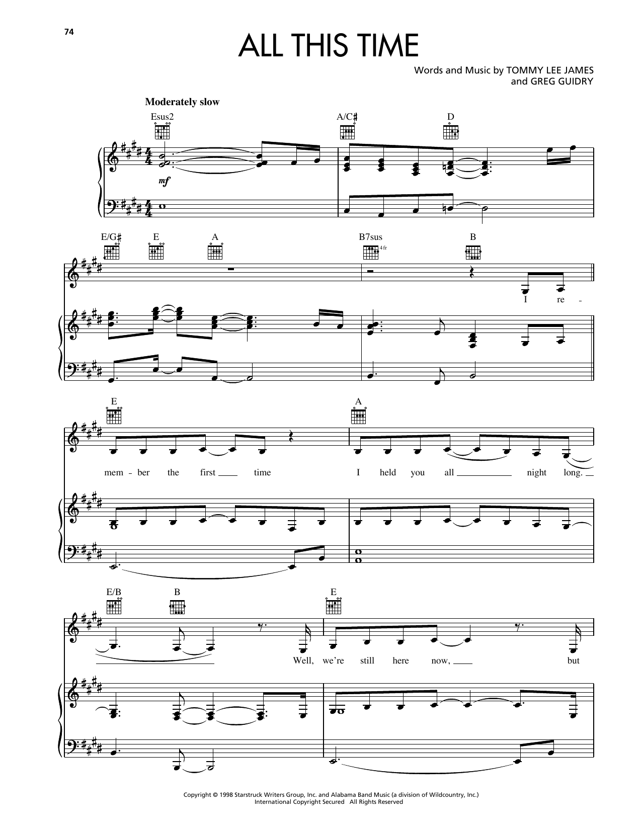 Reba McEntire All This Time sheet music notes and chords arranged for Piano, Vocal & Guitar Chords (Right-Hand Melody)