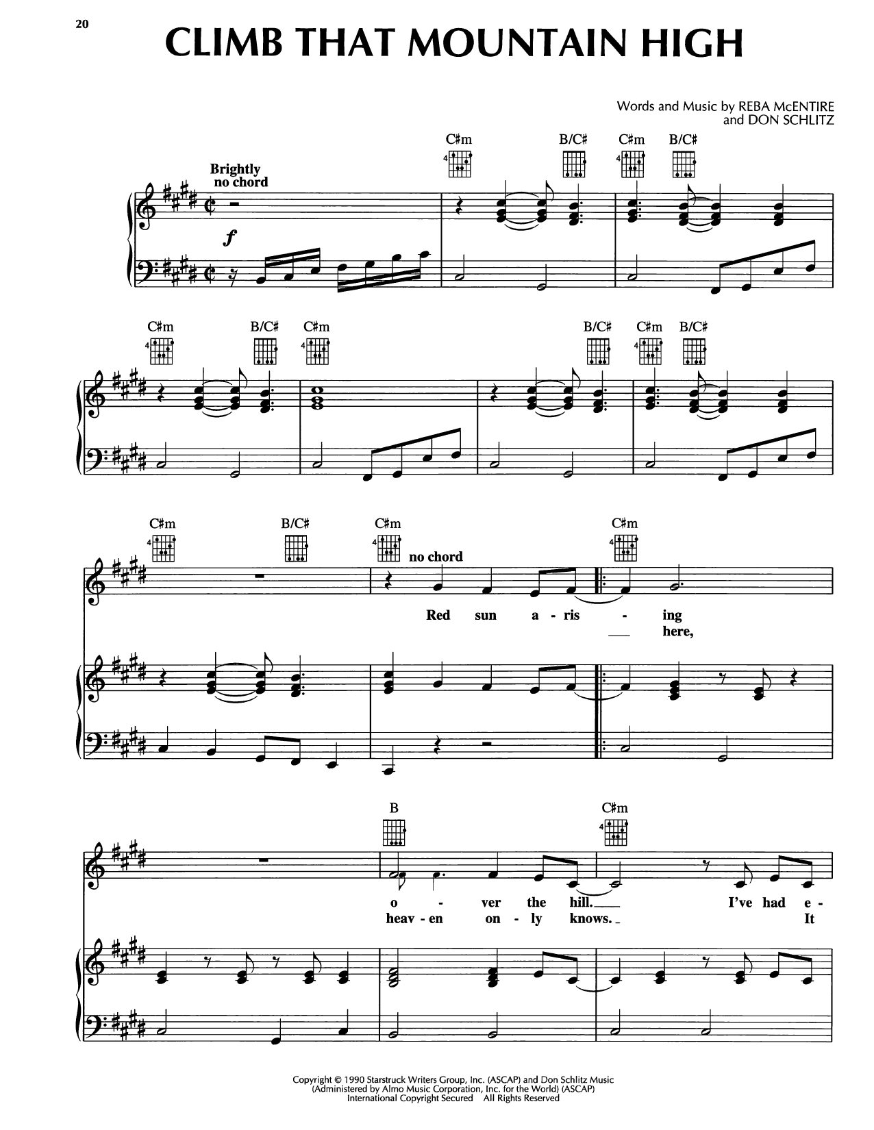 Reba McEntire Climb That Mountain High sheet music notes and chords arranged for Piano, Vocal & Guitar Chords (Right-Hand Melody)