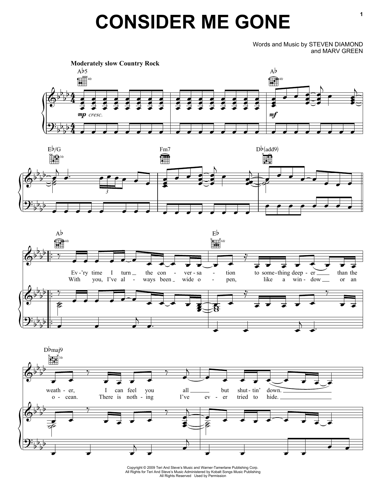 Reba McEntire Consider Me Gone sheet music notes and chords arranged for Piano, Vocal & Guitar Chords (Right-Hand Melody)