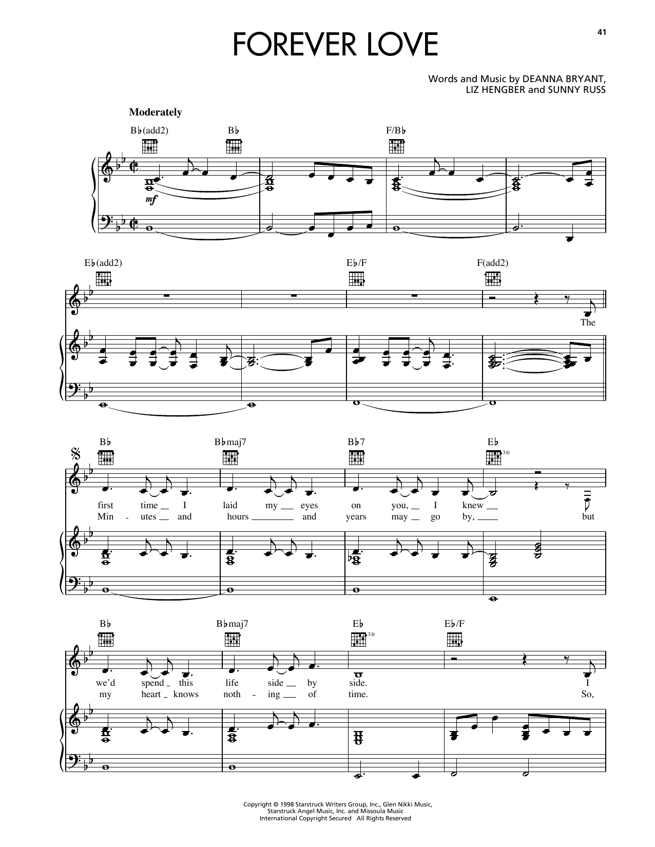Reba McEntire Forever Love sheet music notes and chords arranged for Piano, Vocal & Guitar Chords (Right-Hand Melody)