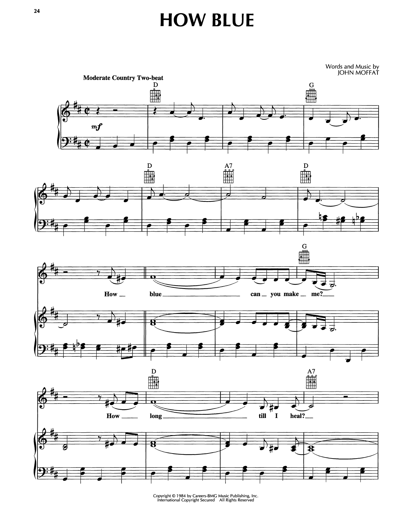 Reba McEntire How Blue sheet music notes and chords arranged for Piano, Vocal & Guitar Chords (Right-Hand Melody)