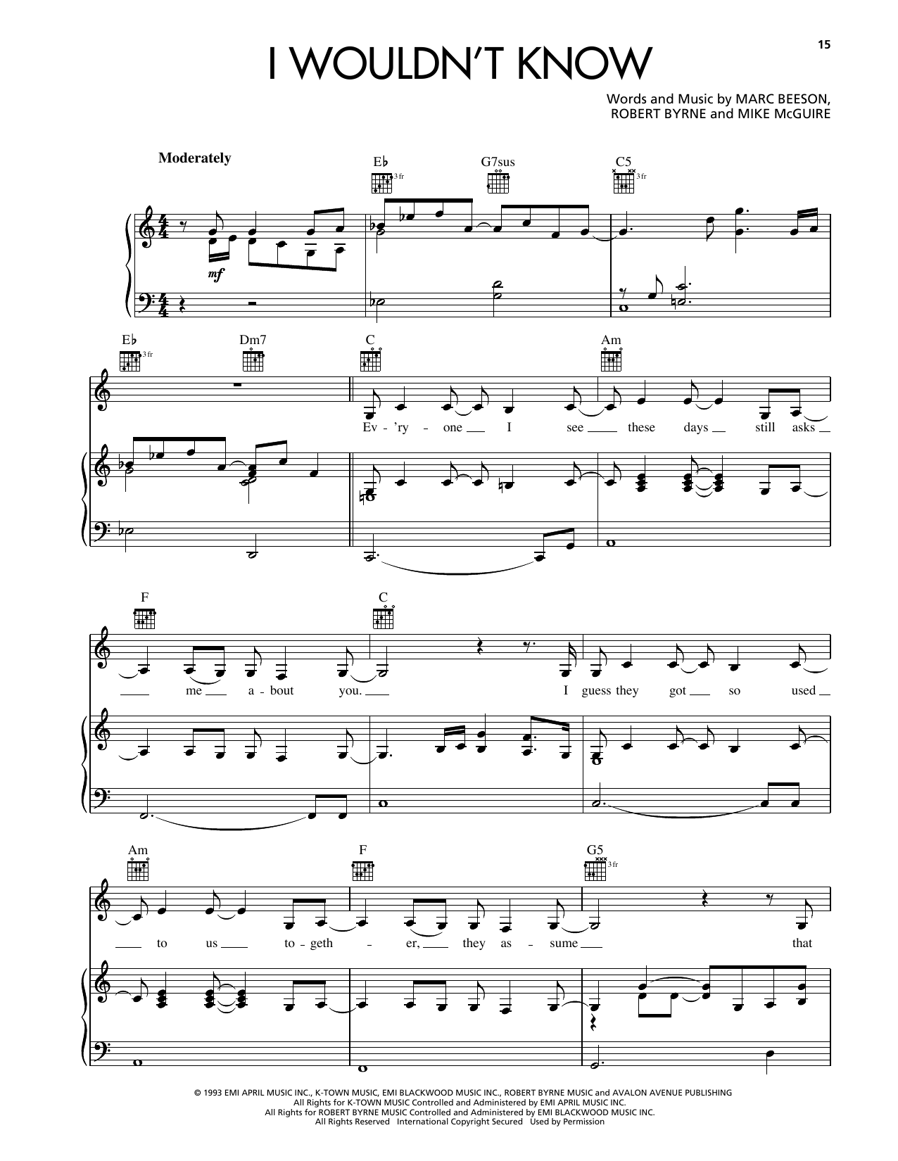 Reba McEntire I Wouldn't Know sheet music notes and chords arranged for Piano, Vocal & Guitar Chords (Right-Hand Melody)