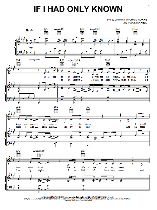 Reba McEntire If I Had Only Known sheet music notes and chords arranged for Piano, Vocal & Guitar Chords (Right-Hand Melody)