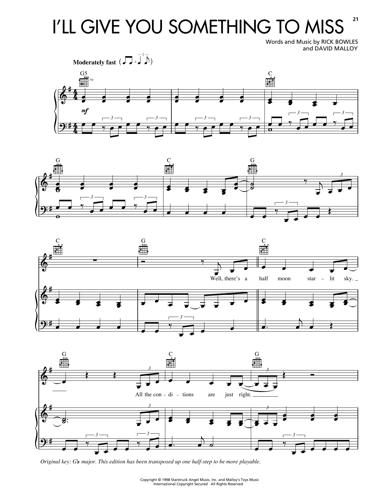 Reba McEntire I'll Give You Something To Miss sheet music notes and chords arranged for Piano, Vocal & Guitar Chords (Right-Hand Melody)