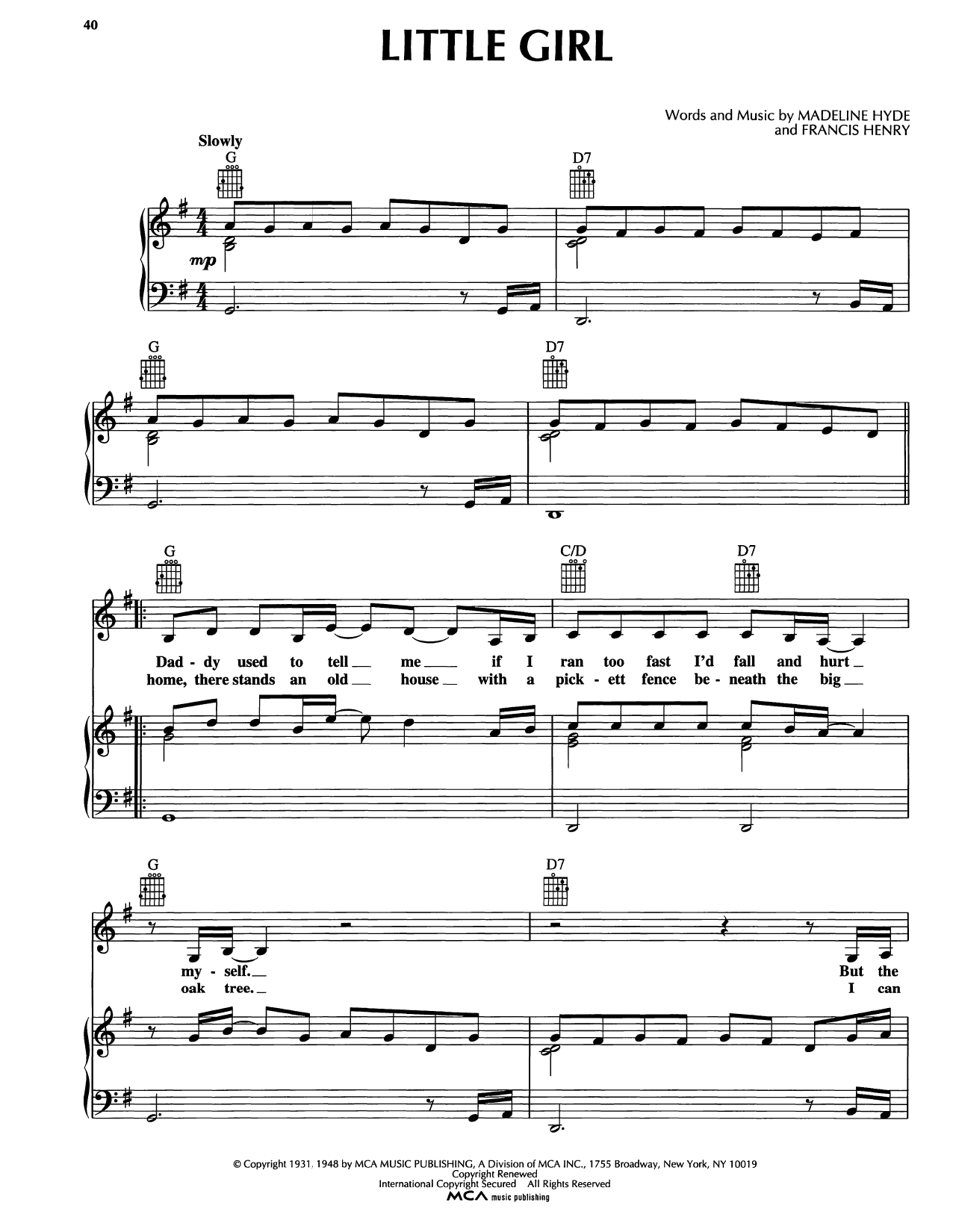 Reba McEntire Little Girl sheet music notes and chords arranged for Piano, Vocal & Guitar Chords (Right-Hand Melody)