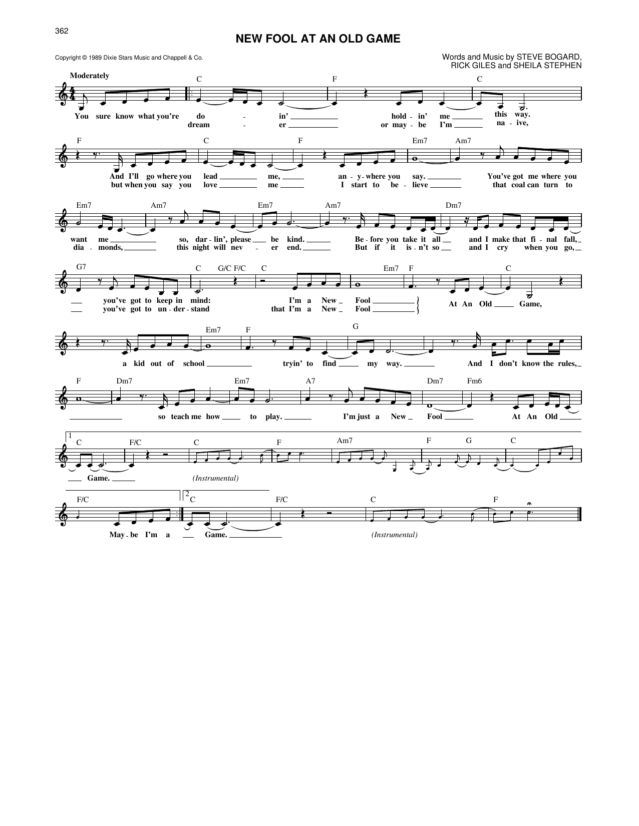 Reba McEntire New Fool At An Old Game sheet music notes and chords arranged for Piano, Vocal & Guitar Chords (Right-Hand Melody)