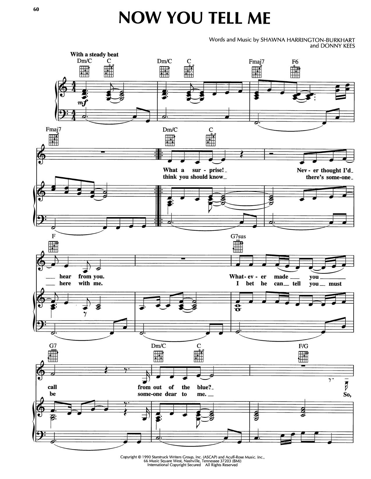 Reba McEntire Now You Tell Me sheet music notes and chords arranged for Piano, Vocal & Guitar Chords (Right-Hand Melody)